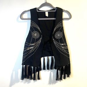 Celestial Fringe Black Vest | M